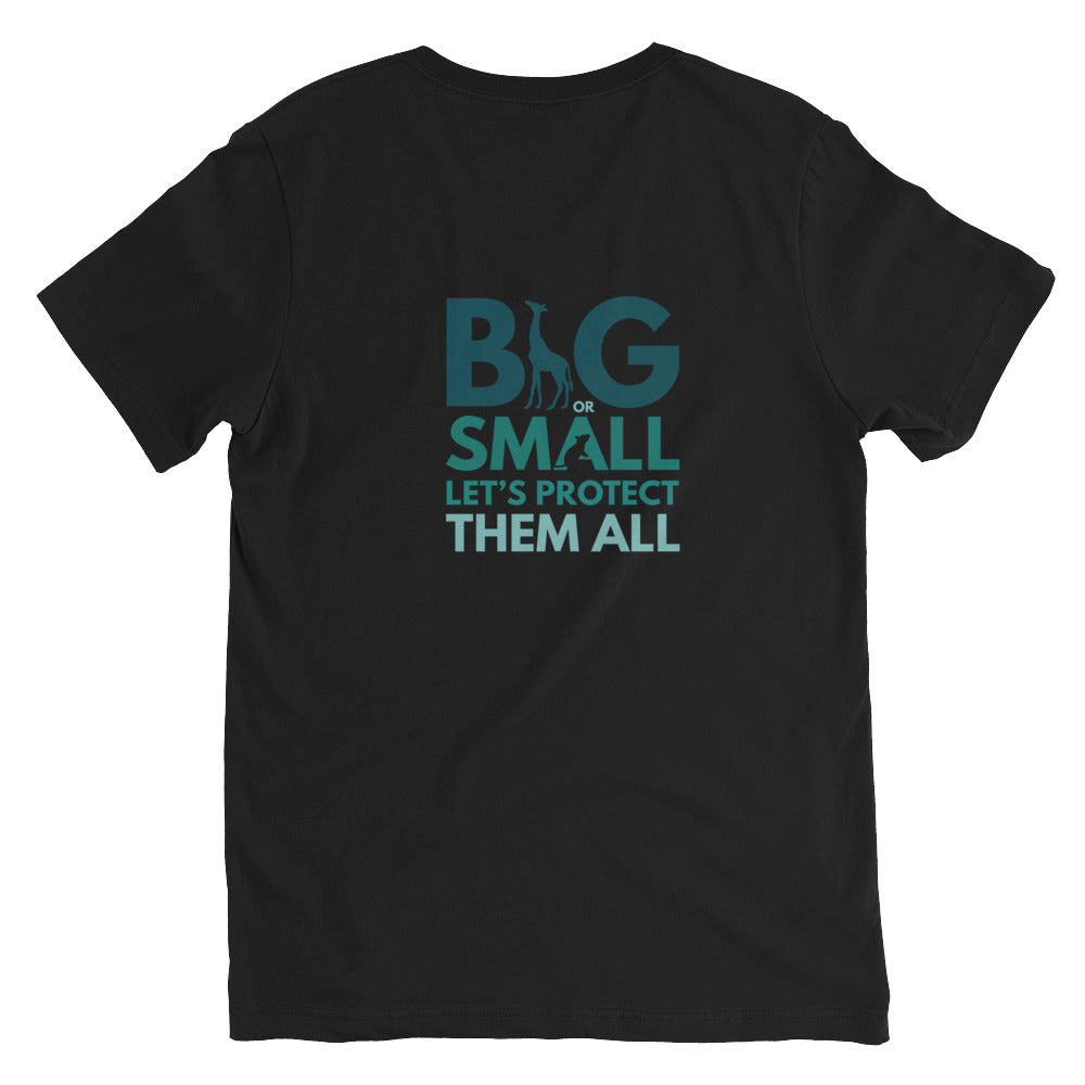 Big or Small - Unisex Short Sleeve Back Print V-Neck T-Shirt